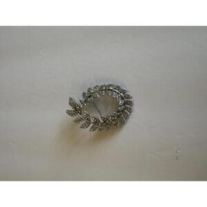 Vintage Silver Leaf Brooch with Rhinestones